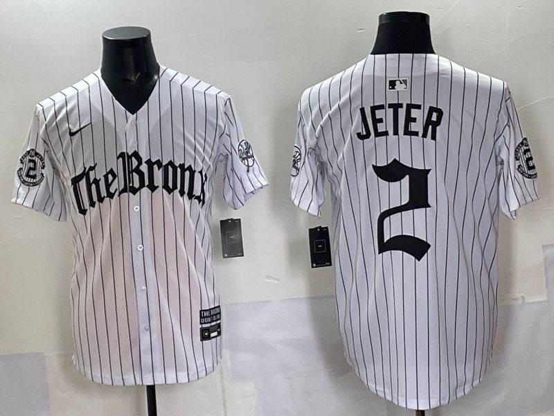 Men 2025 New York Yankees #2 Jeter White Stripe Five generations Joint Name Nike MLB Jersey style 01->new york yankees->MLB Jersey
